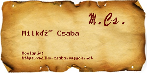Milkó Csaba névjegykártya